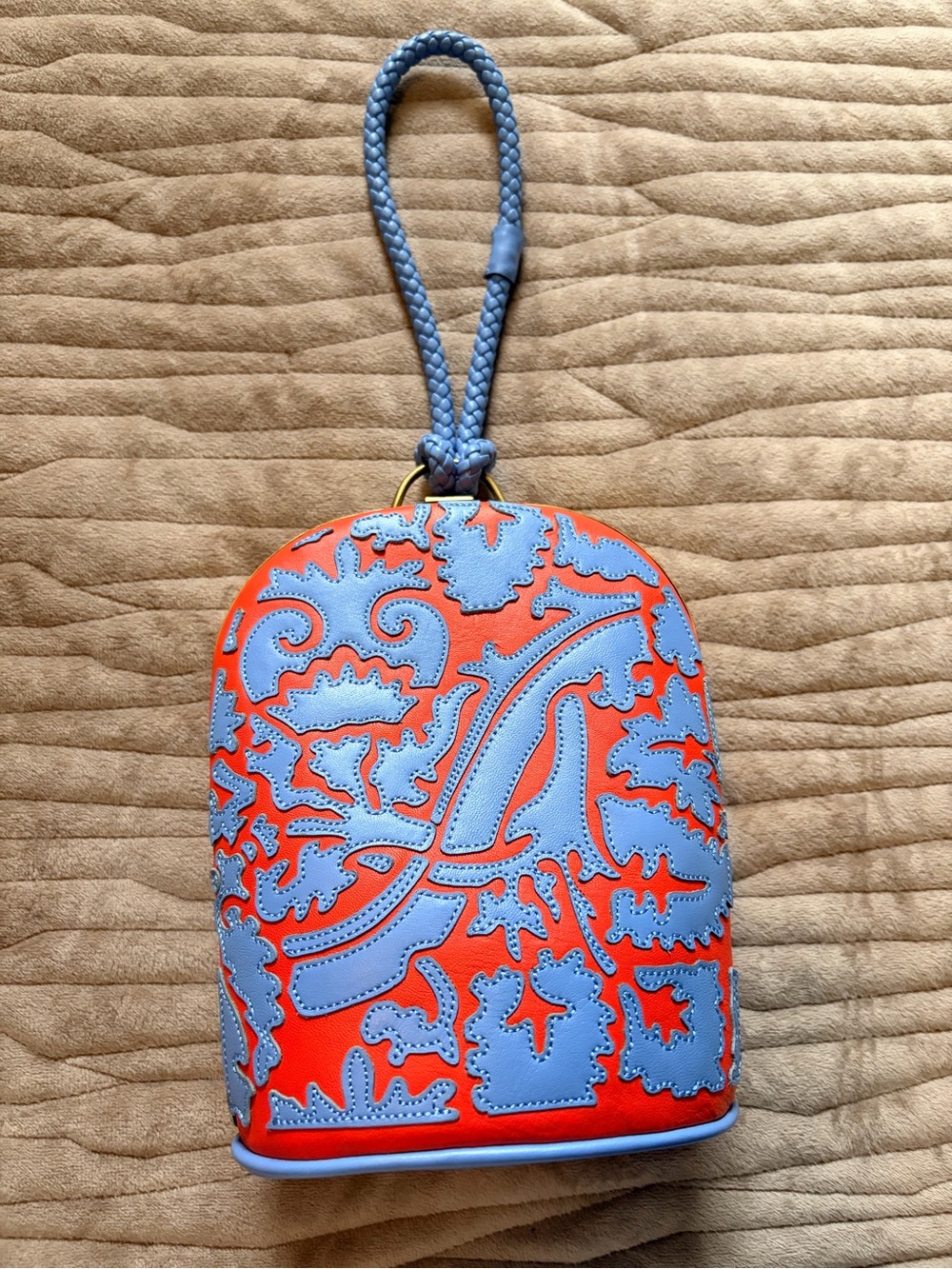 Tory Burch Blue and Coral Floral Appliqué Wristlet Clutch - Picture 2 of 4